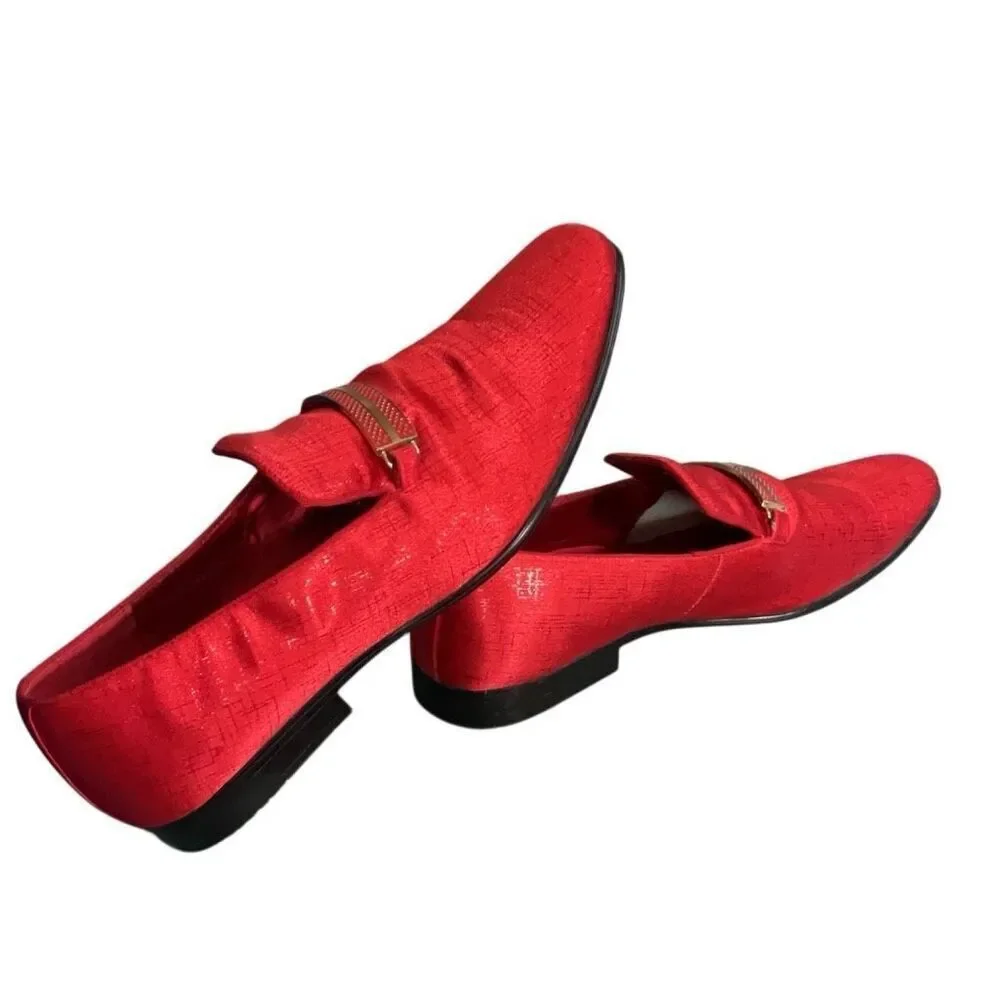 Dolce Vita Red Gold Textured Metallic Loafer Rectangular Bit Smoking Loafers 12